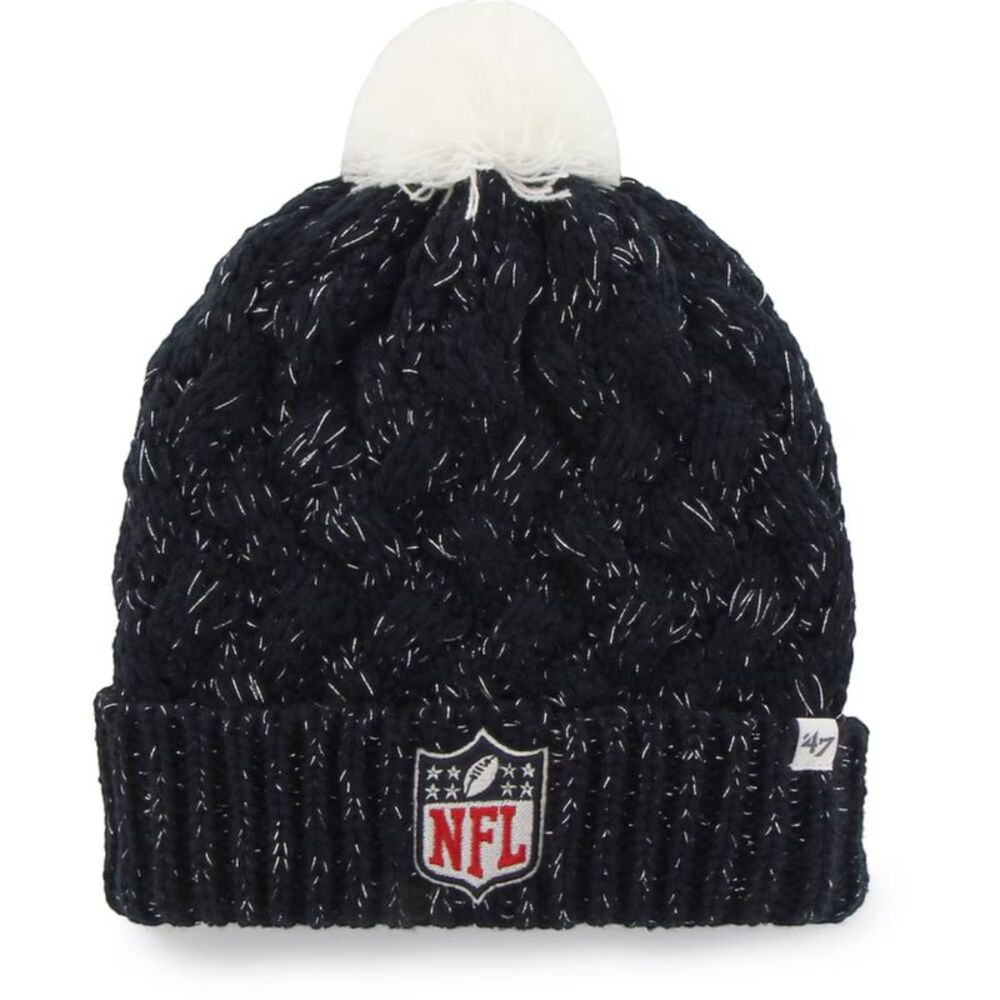 NFL '47 Women's Fiona Logo Cuffed Knit Hat with Pom in Navy Blue, One Size